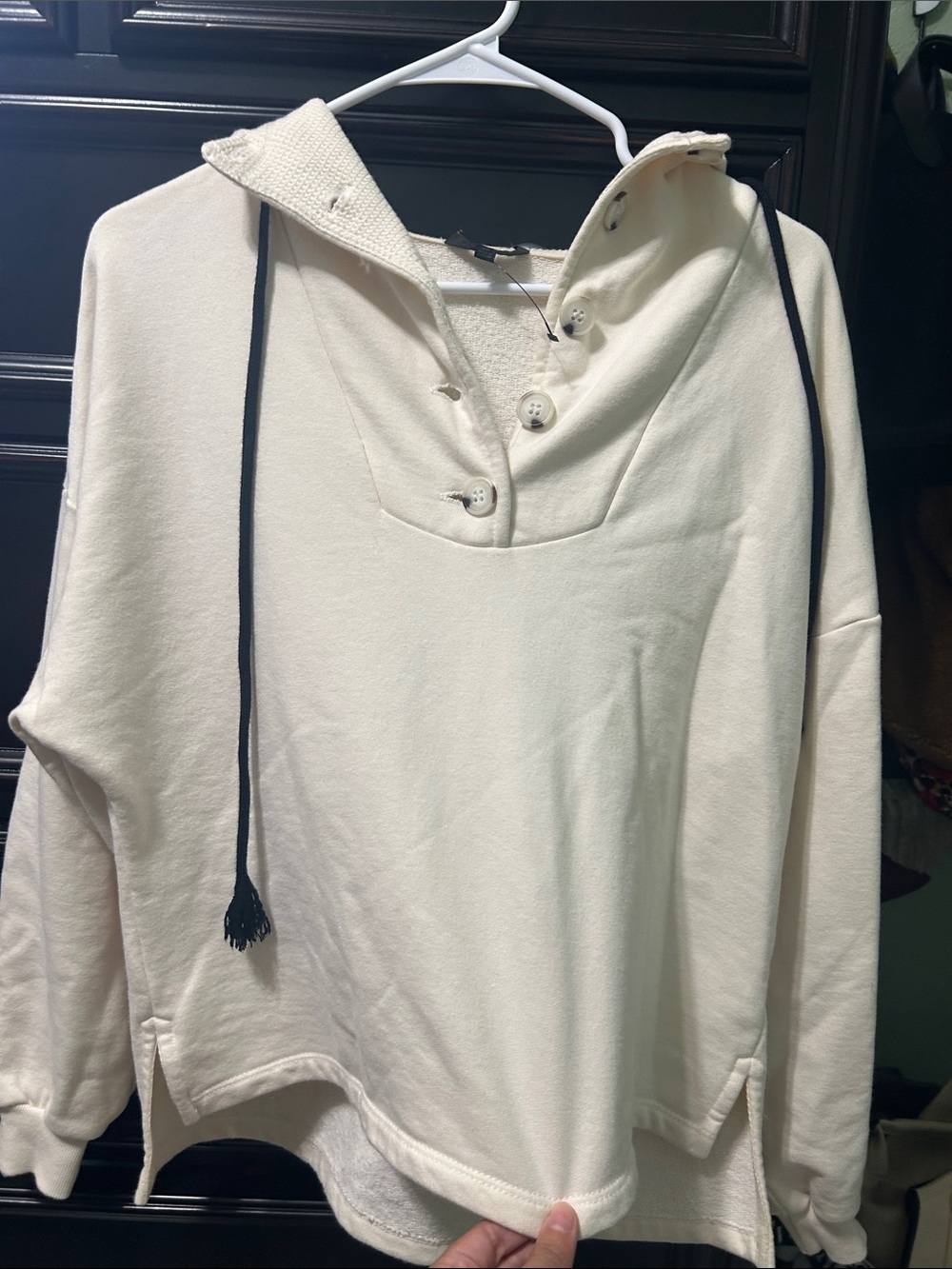 The Range Cream Hooded Button-Neck Pullover